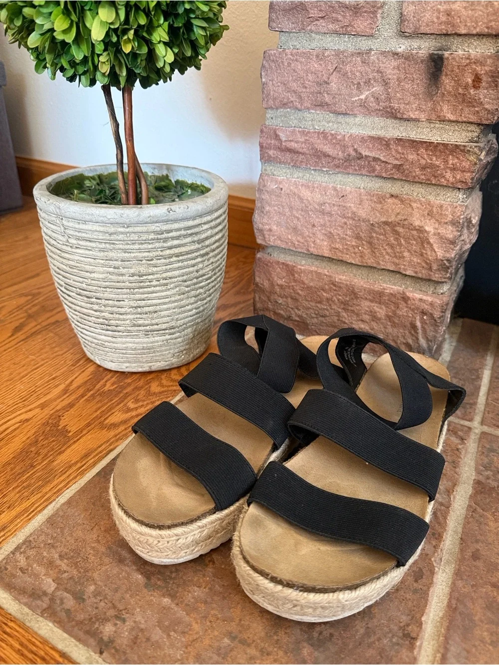 Black Elastic Espadrille Platform Sandals for Women
